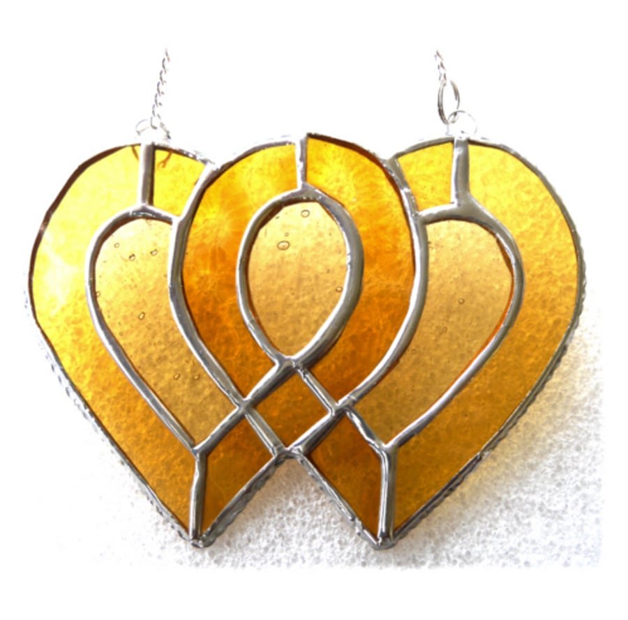 Entwined Heart Suncatcher Stained Glass Golden Wedding 039