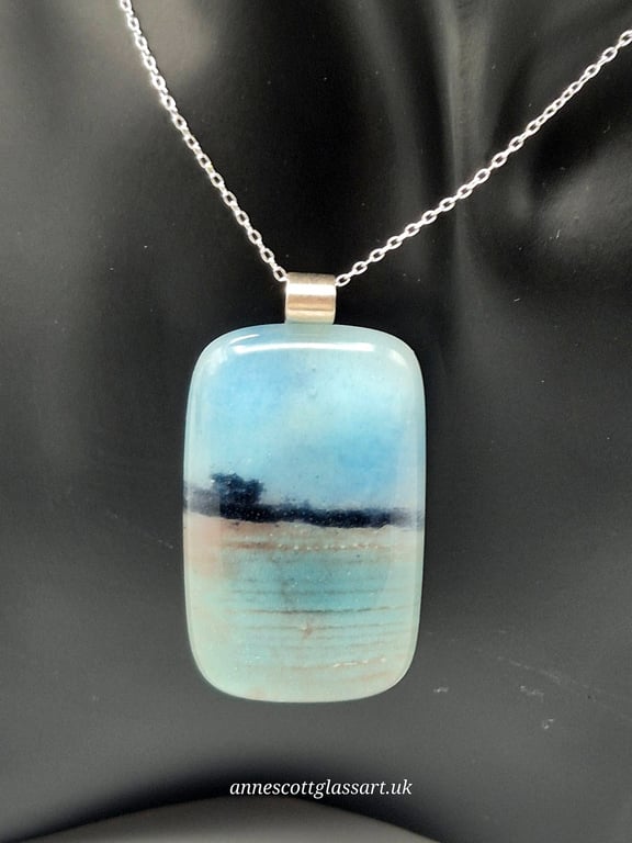 In the Distance, Fused Glass Pendant with Sterling Silver Findings