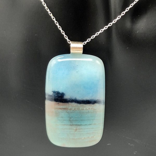 In the Distance, Fused Glass Pendant with Sterling Silver Findings