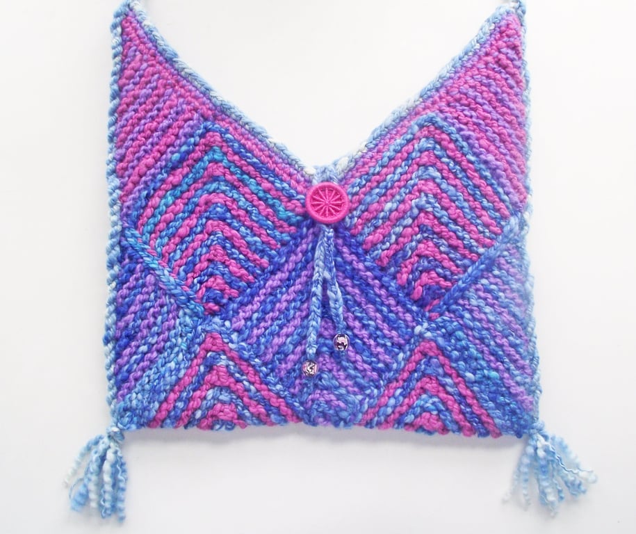 Crossbody or Shoulder Bag, Boho Bag, Purse, Pink, Blue, Handspun, Knitted