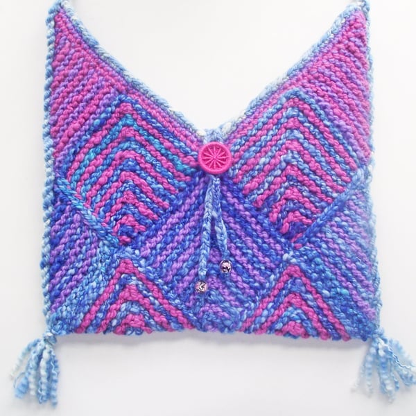 Crossbody or Shoulder Bag, Boho Bag, Purse, Pink, Blue, Handspun, Knitted