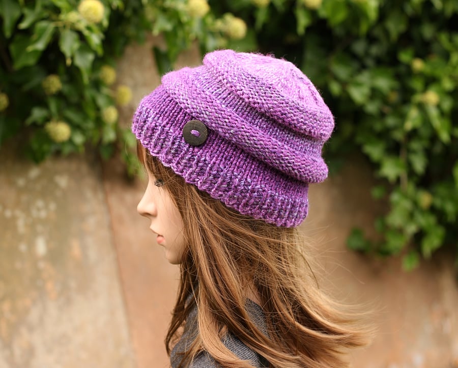 HAT knitted soft purple mix, autumn, winter hat, women's beanie cap, gift, UK
