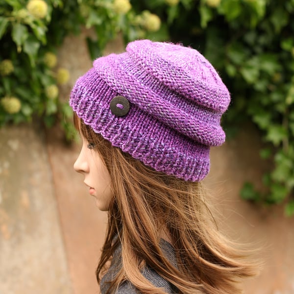 HAT knitted soft purple mix, autumn, winter hat, women's beanie cap, gift, UK