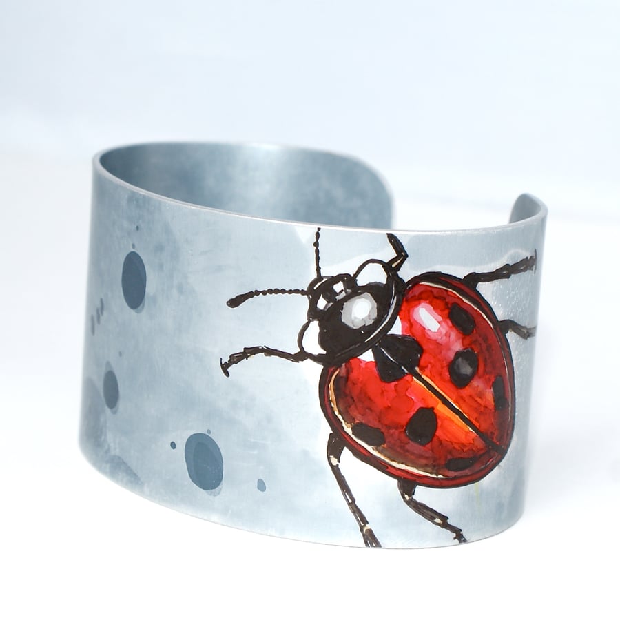 Hand painted ladybird cuff - narrow