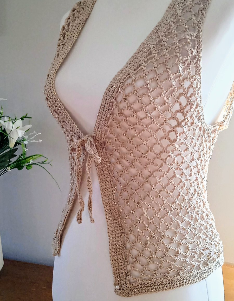 MADE TO ORDER Gold Crochet Boho Mesh Women's Waistcoat 