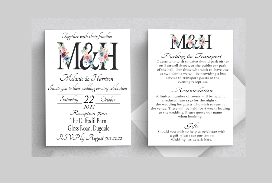 Letter Art Evening Wedding Invitation, Personalised Wedding Stationery