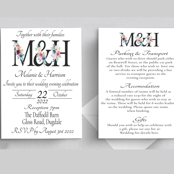 Letter Art Evening Wedding Invitation, Personalised Wedding Stationery