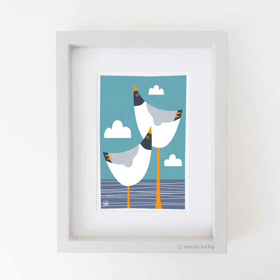 Black Headed Gulls looking out to sea, Giclee print