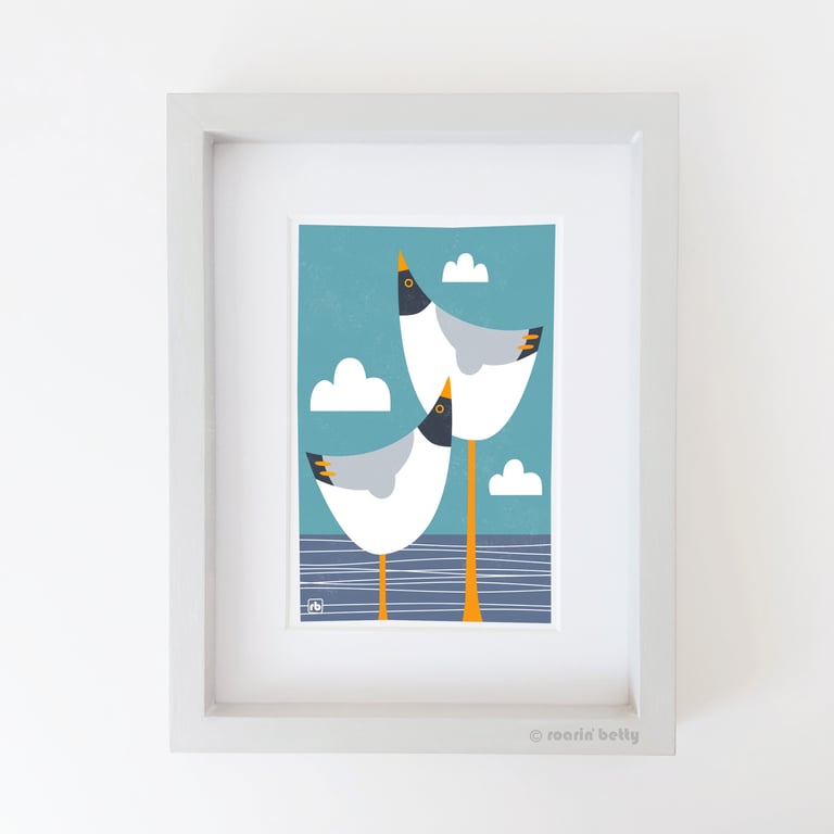 Black Headed Gulls looking out to sea, Giclee print