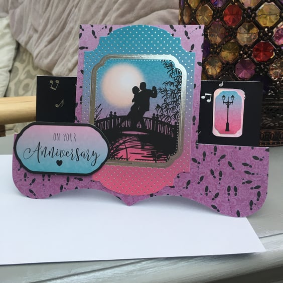 Silhouette dancing couple Anniversary card