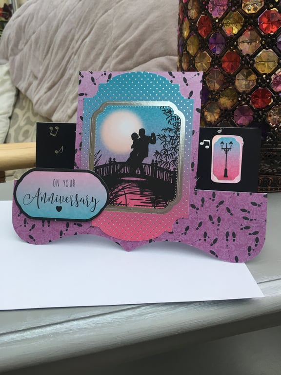 Silhouette dancing couple Anniversary card