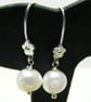 Freshwater Button Pearl and Sterling Silver Earrings.
