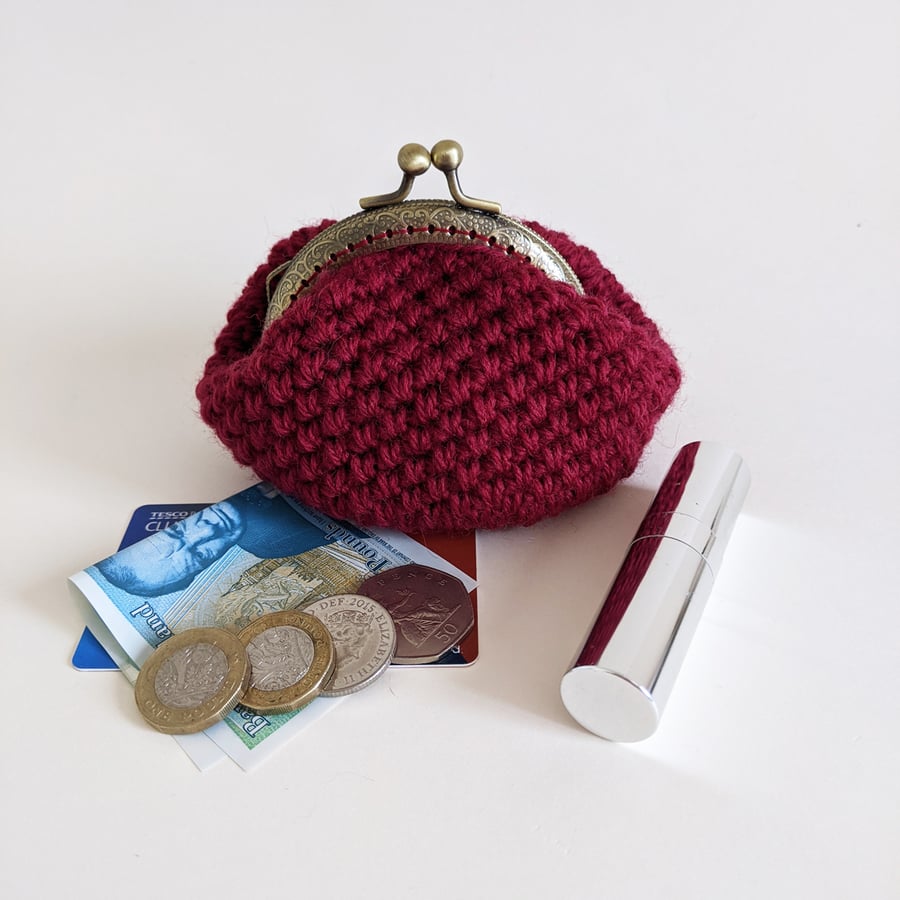 Coin Purse in Dark Red with antique bronze embossed frame