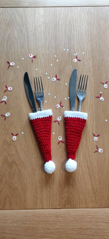 Mini Christmas Hat Cutlery Holder, Christmas Tableware, Christmas Cutlery Pouch,