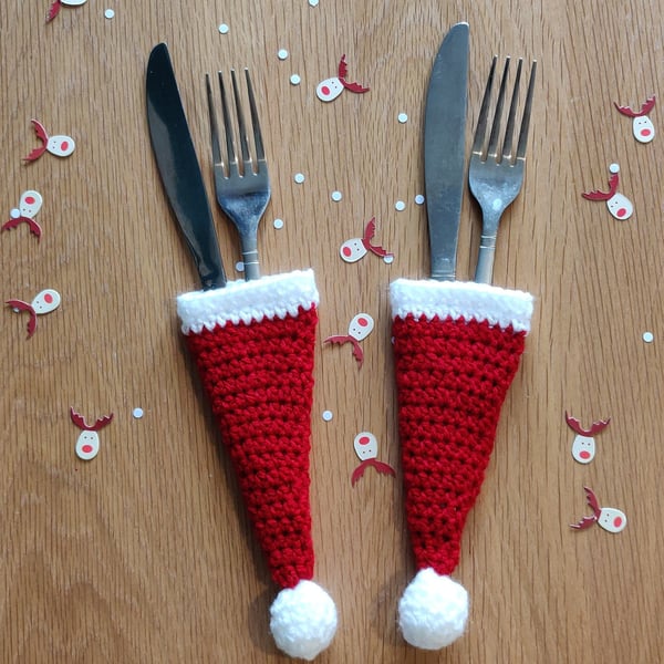 Mini Christmas Hat Cutlery Holder, Christmas Tableware, Christmas Cutlery Pouch,