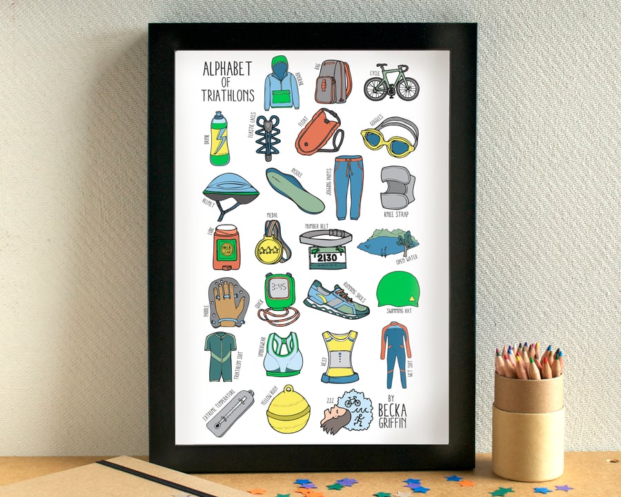 Triathlon Alphabet Art Print