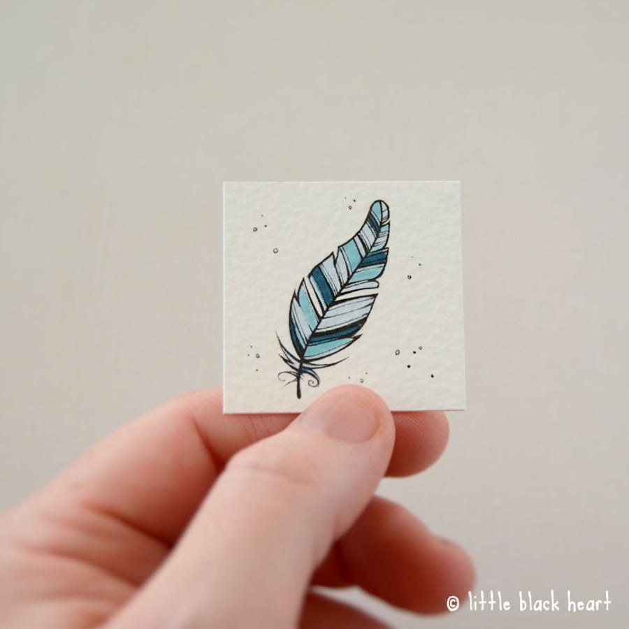blue feather - original miniature artwork
