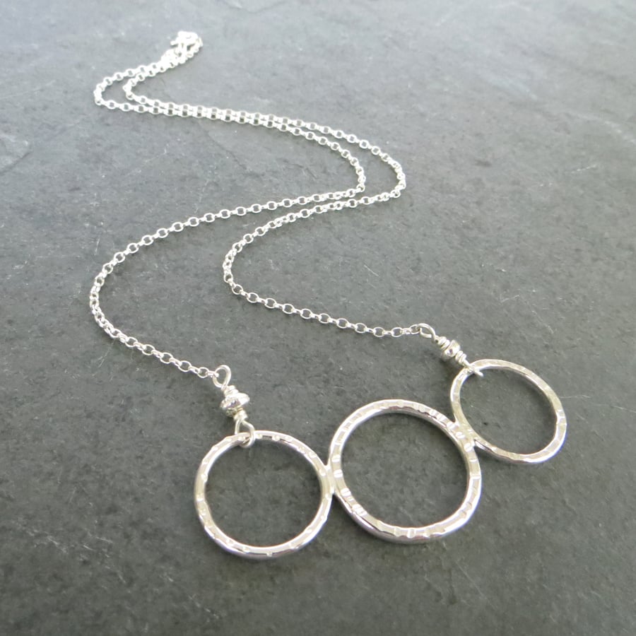 Sterling Silver Circles Necklace, Triple Ring Necklace, Geometric Necklace