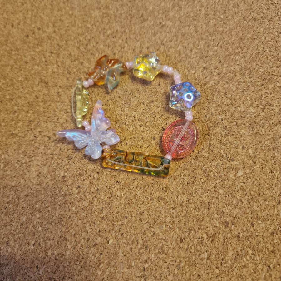 Butterfly, lampwork style beaded bracelet with novelty beads small size