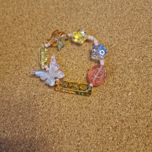 Butterfly, lampwork style beaded bracelet with novelty beads small size