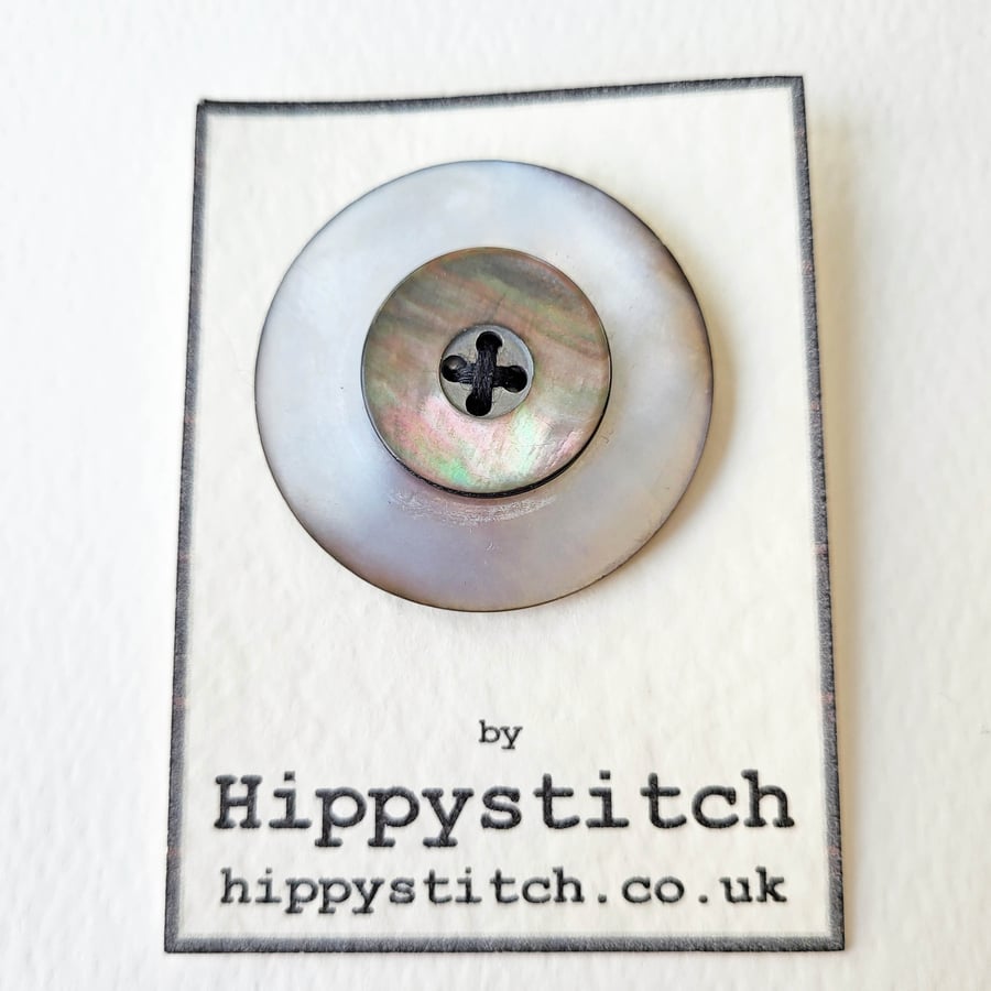 Grey Mother of Pearl Vintage Button Brooch 