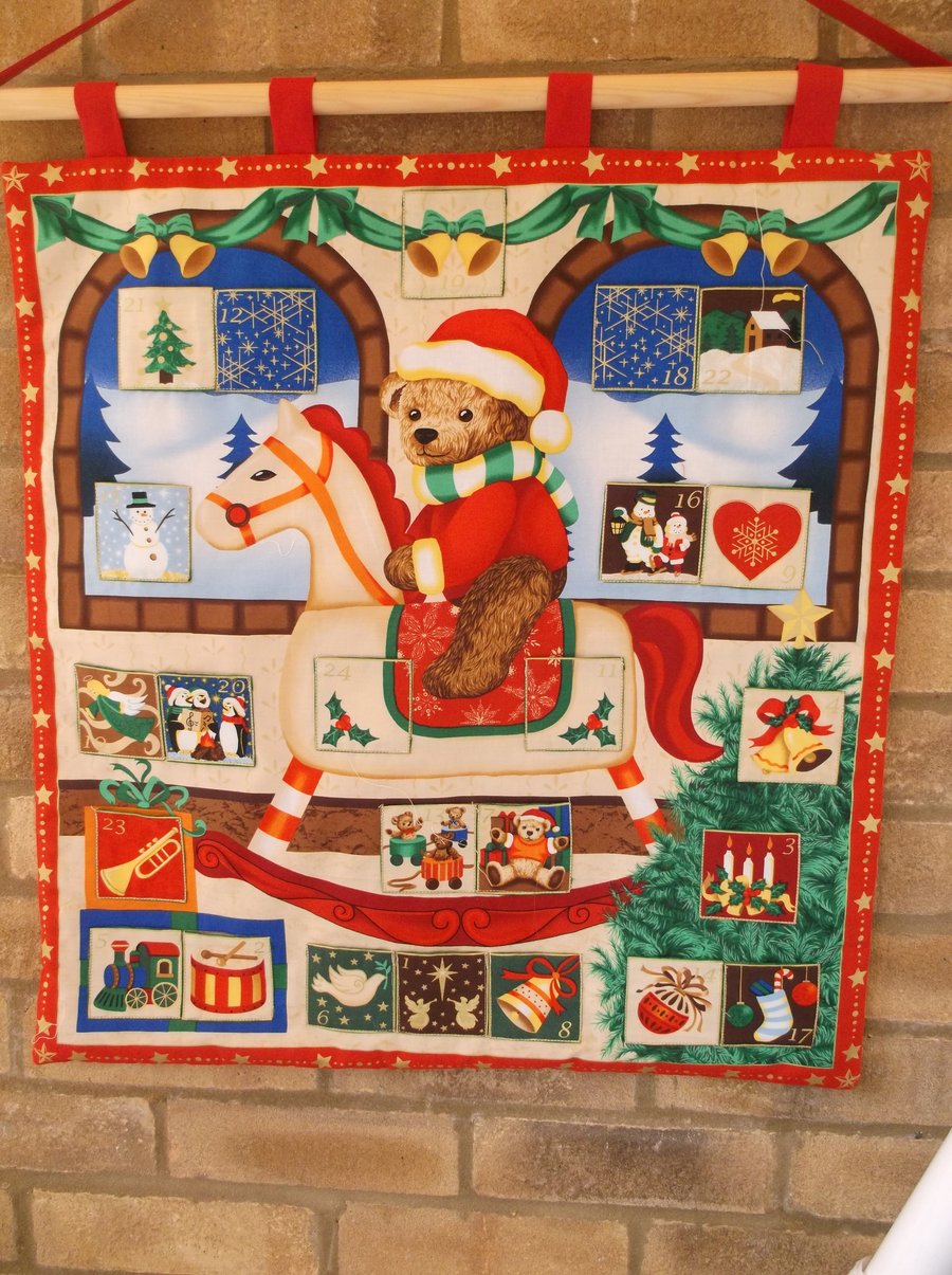 Teddy on Rocking Horse Fabric Advent Calendar