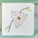 Hand Stitched Clematis Card. Flower Card. Cards. Mothers Day Card. Blank Card.