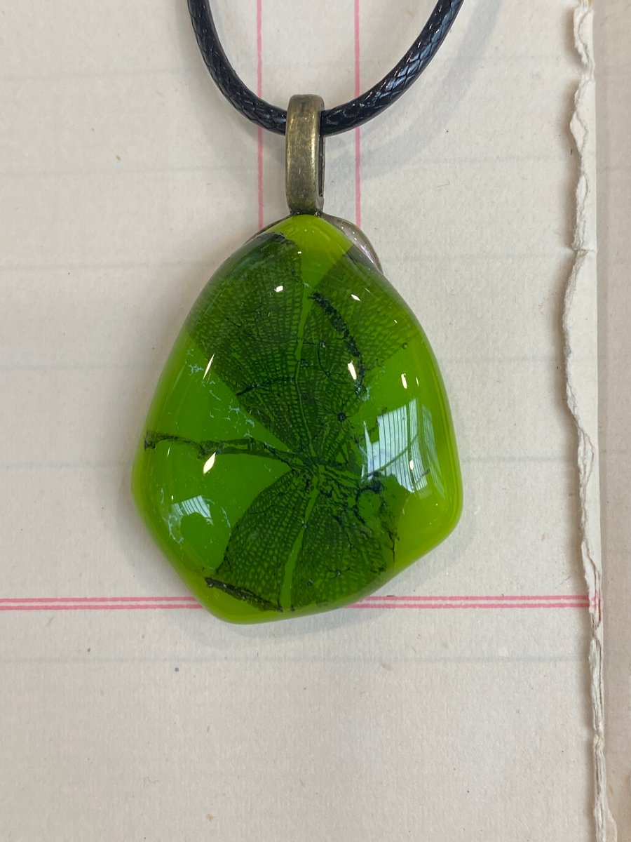 Dragonfly Fused Glass Pendant in Lime Green