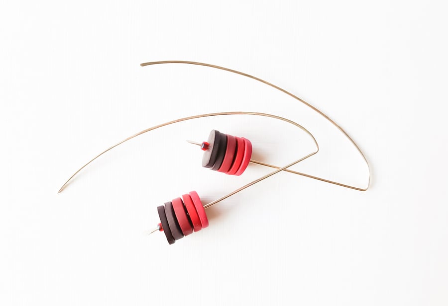 Red Long Wire Earrings, Contemporary Jewellery