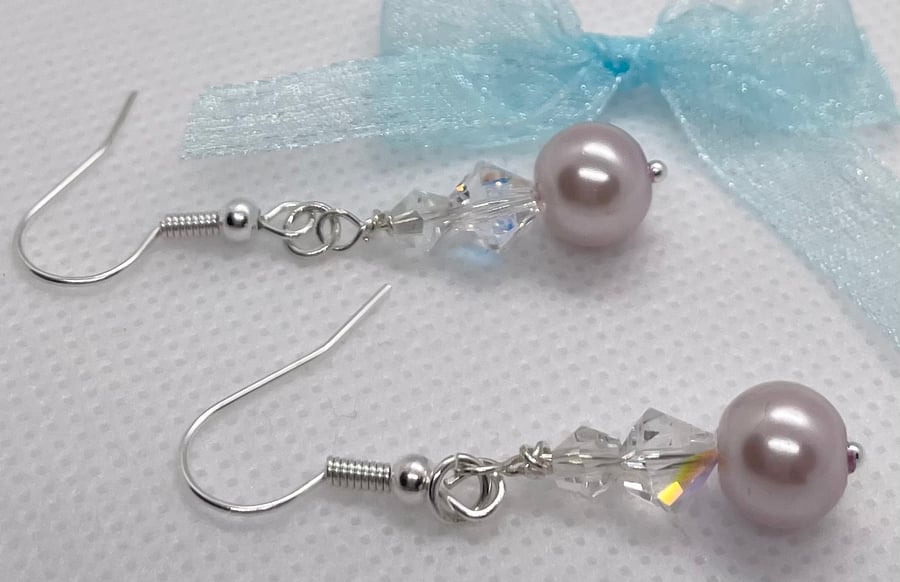 Shell Pink Pearl Dangle Earrings 