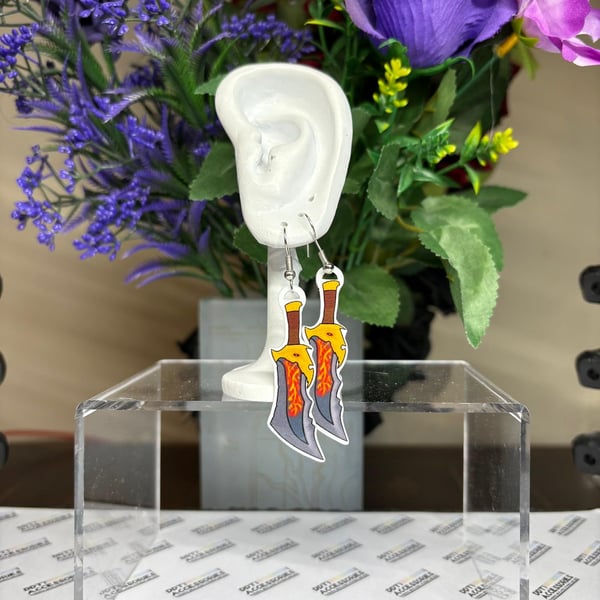 Blades of Chaos Earrings, God Of war Jewellery Video Game Accessories