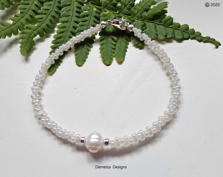 Designer Freshwater Culture Pearl & Peanut Seed Bead Bracelet 