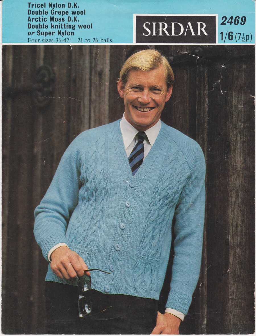 Vintage Knitting Pattern 2469: from Sirdar, Man’s Cabled Cardigan