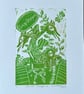 Snap dragons in green.  Original Lino print.  Gift for gardeners  - Image 4