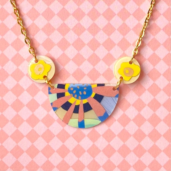 Recycled plastic abstract multicoloured semi circle necklace