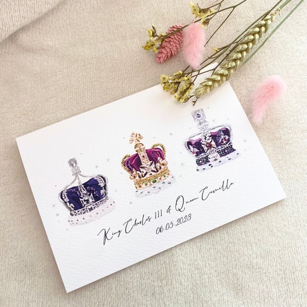 HM King Charles III Coronation Crowns Greeting Card Wall Art Royal Memorabilia C