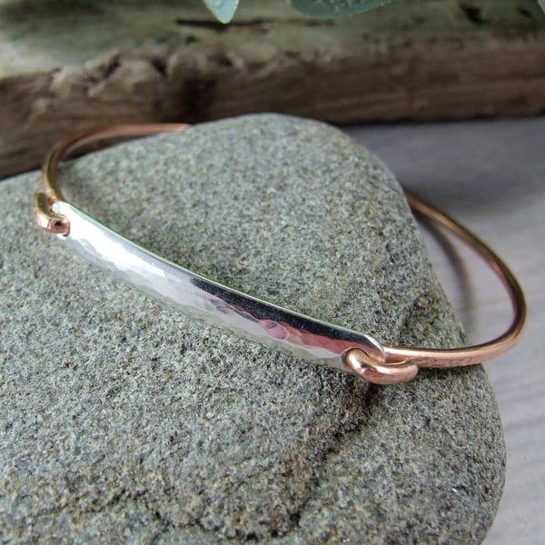 Sterling Silver & Copper Bangle with 'Live Love' Hidden Message