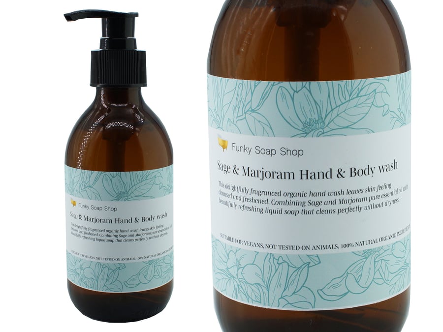 Sage & Marjoram Hand and Body wash, Glass Bottle of 250ml
