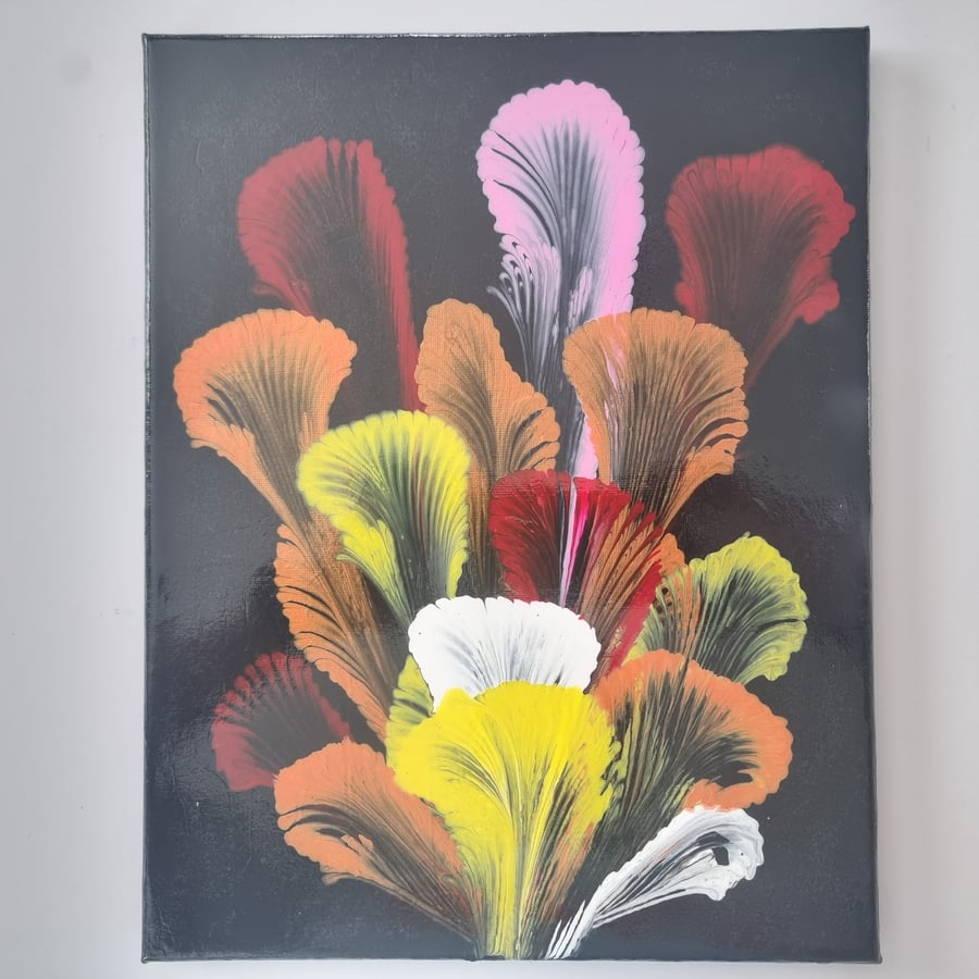 (9) Abstract Acrylic Art, Multicolour Blooms on Canvas