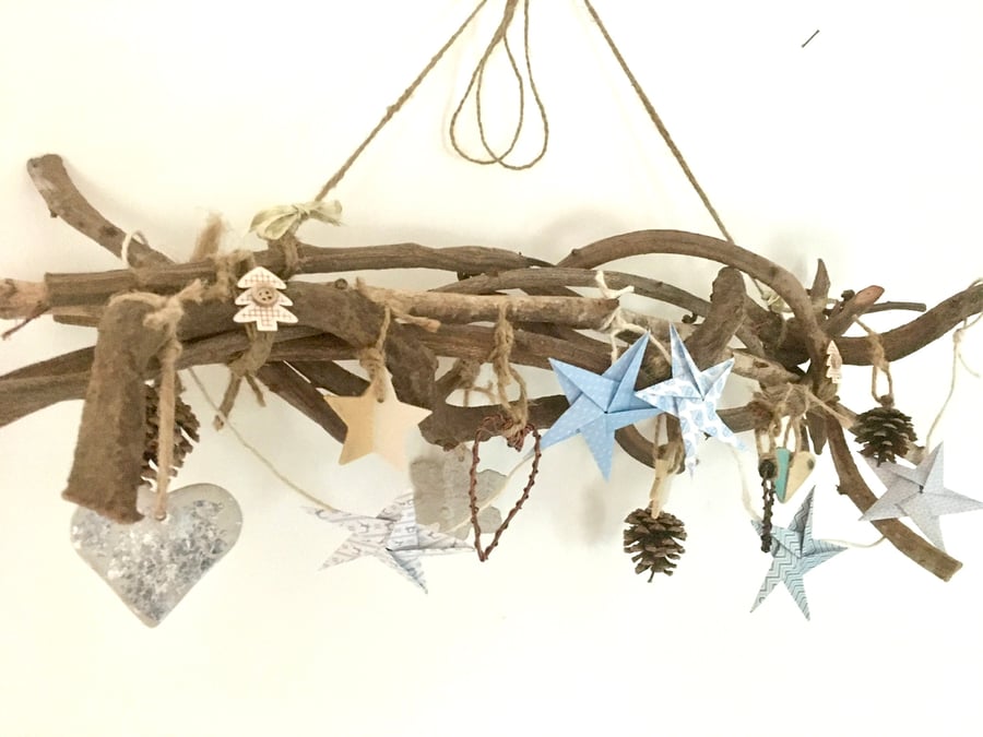 Christmas hanging decoration, hand made christmas decor, wooden hanger