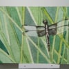 ACEO Original watercolour Dragonfly in the Riverbank Reeds