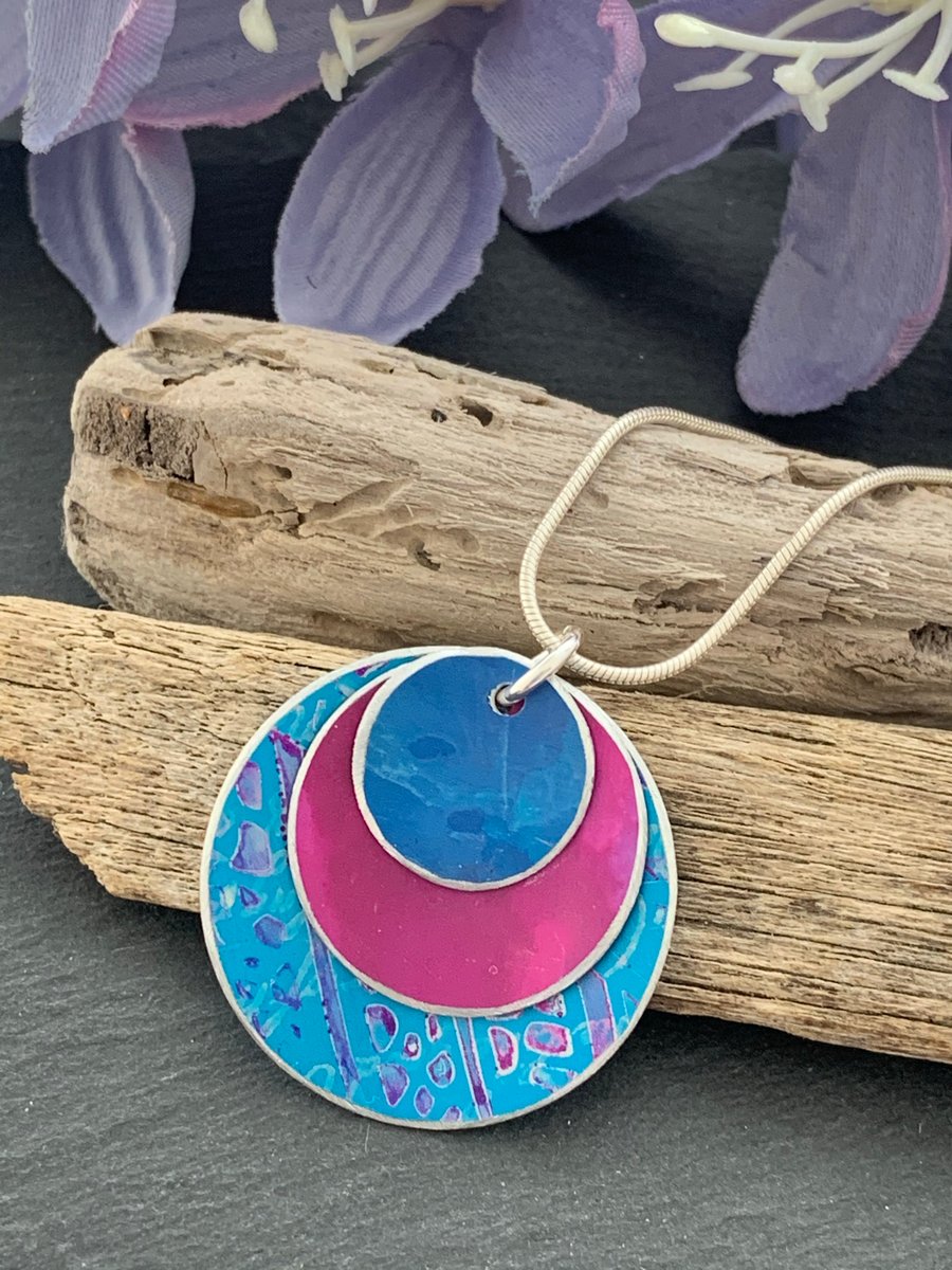 Water colour collection - hand painted aluminium pendant, turquoise and pink