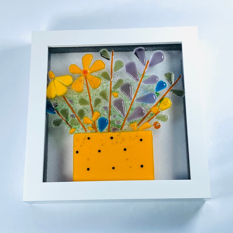 Fused glass  picture- retro flower pot picture