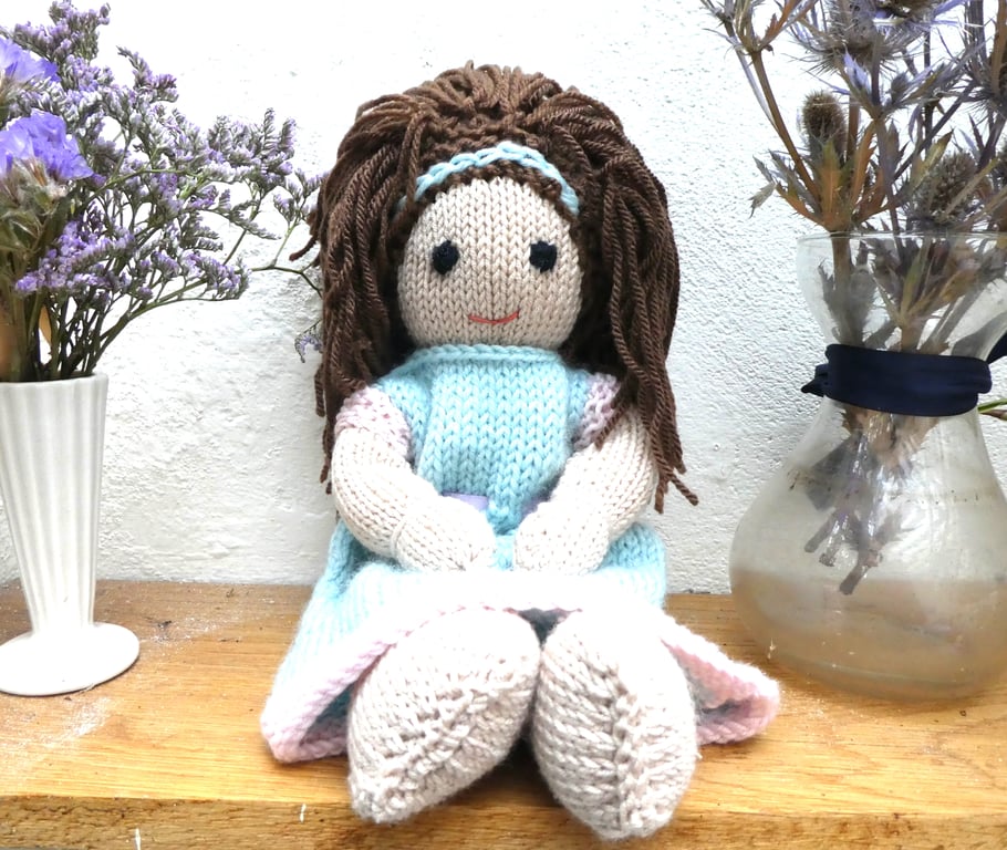 Doll.Hand Knitted Doll 12" handmade Doll, Light Brown Hair & Removable  Dress