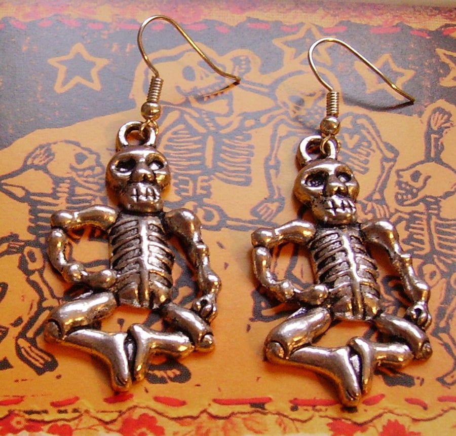 Mexican day of the dead dancing skeleton earrings