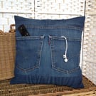 Jeans pocket cushion, recycled denim,  cushion cover only