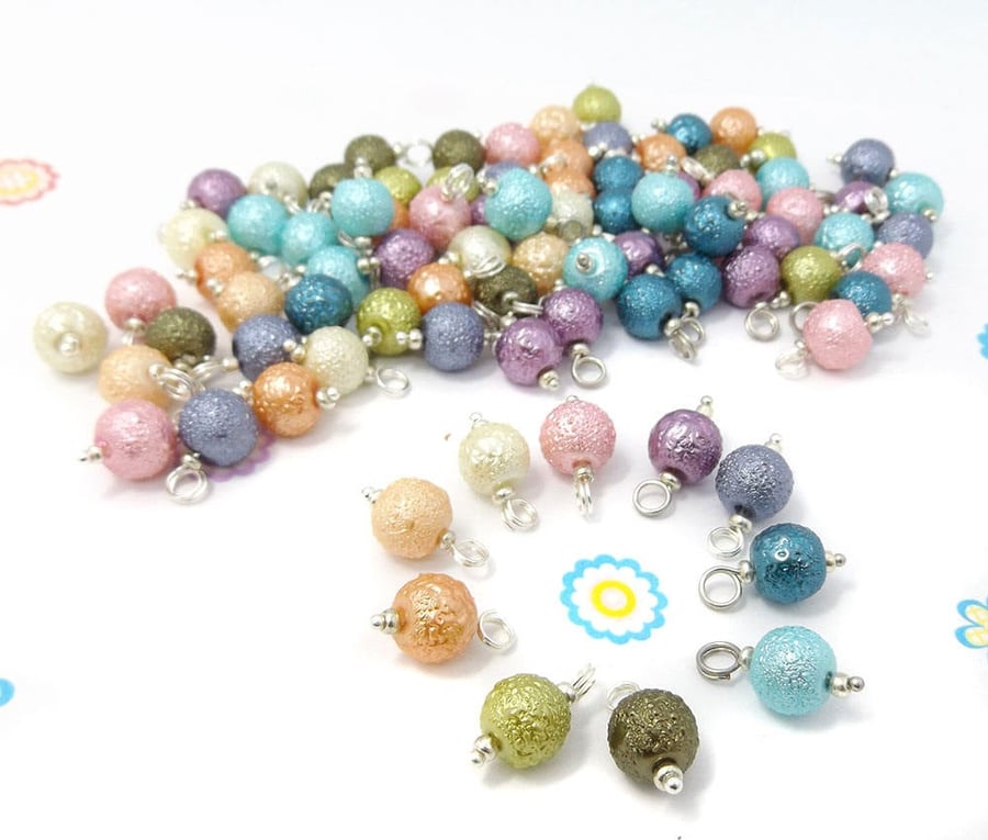 8mm Dangle Beads, Textured Faux Pearl Bead Charms. 
