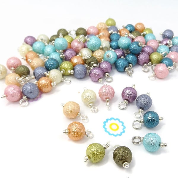 8mm Dangle Beads, Textured Faux Pearl Bead Charms. 