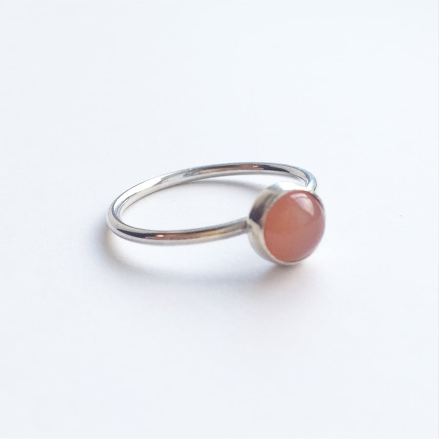 Peach moonstone sterling silver dot ring