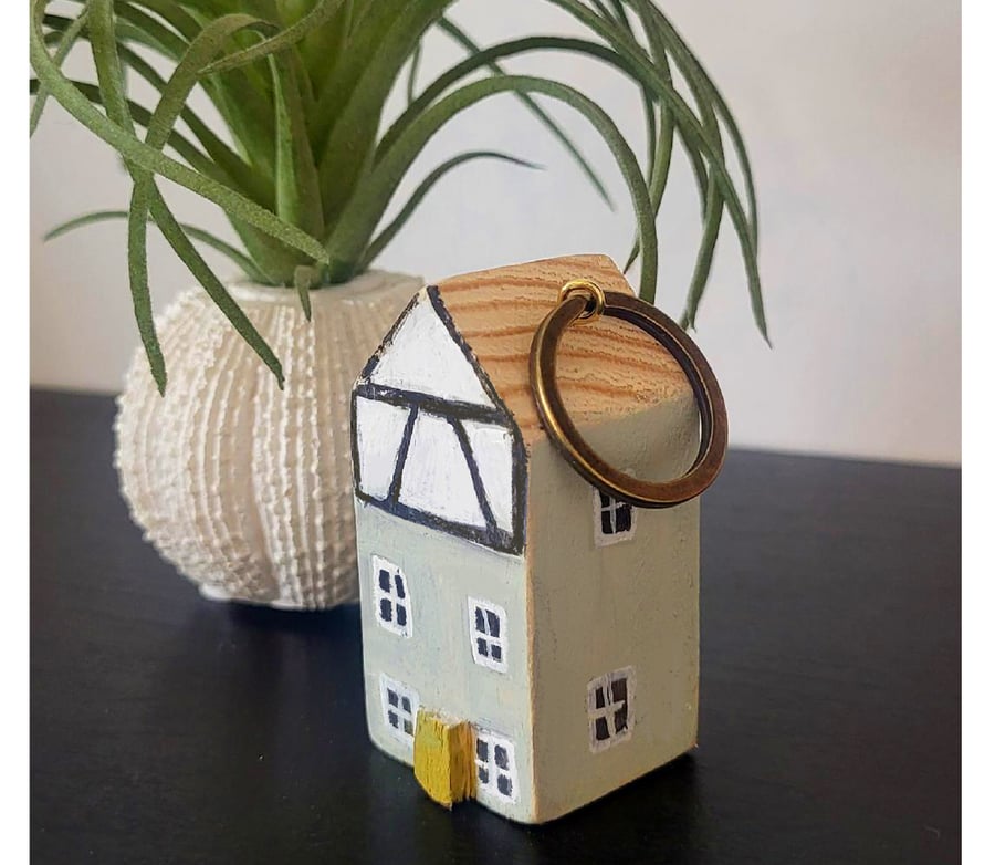 Wooden House Key Ring